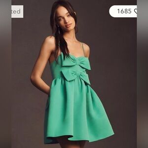 Sachin & Babi Sloane Taffeta Double-Bow Pleated Mini Dress GREEN